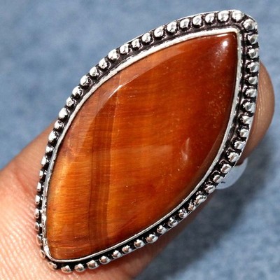 925 Silver Plated Tiger Eye Ring US 8 Limited Gift Fashion Forwarded Jewelry GW