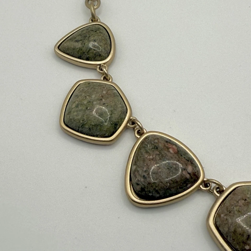 Natural Stone Necklace Brushed Gold Tone Unakite Jasper 15” - Image 4 of 4
