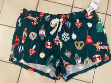 Women's Old Navy Printed Flannel Pajama Shorts Green Ornament SIZE  S L 2X  NWT