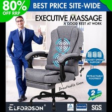 ELFORDSON Office Chair Massage Executive Recliner Footrest Swivel Gaming Fabric
