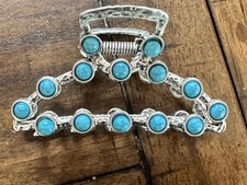 Faux Turquoise Silver Tone Hair Claw Clip Southwestern Boho Cabochon 3.5  