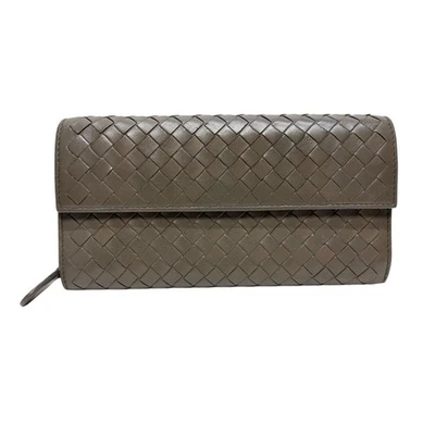Portefeuille long bi-pli BOTTEGA VENETA cuir Intrecciato gris Italie authentique - Photo 1/4