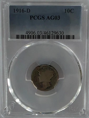1916 d mercury dime 10c. PCGS AG03