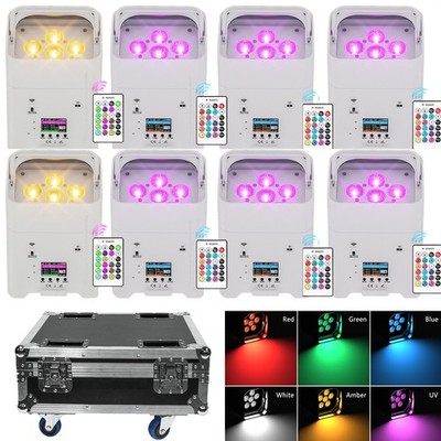 UKING 8Pcs LED Par 6x18W Wifi APP Rechargeable 6in1 RGBAW+UV Light w/Flightcase