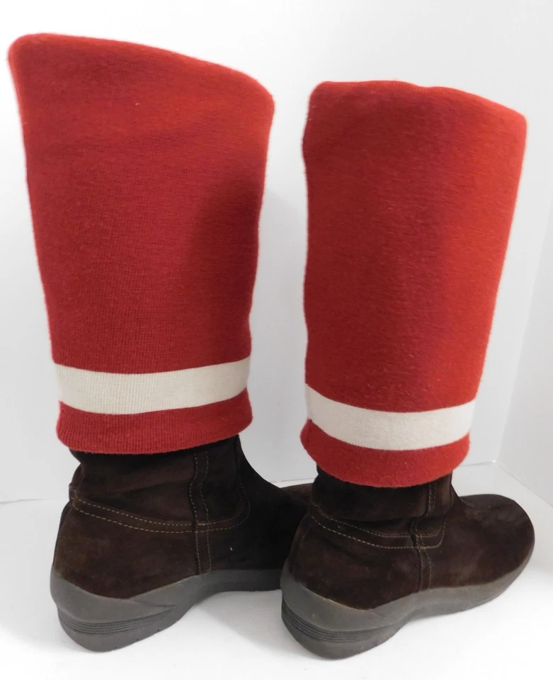 Bally Brown Suede Leather Red White Stripe Knit Sheep Shearling Lined sz 40 - Image 4 of 4