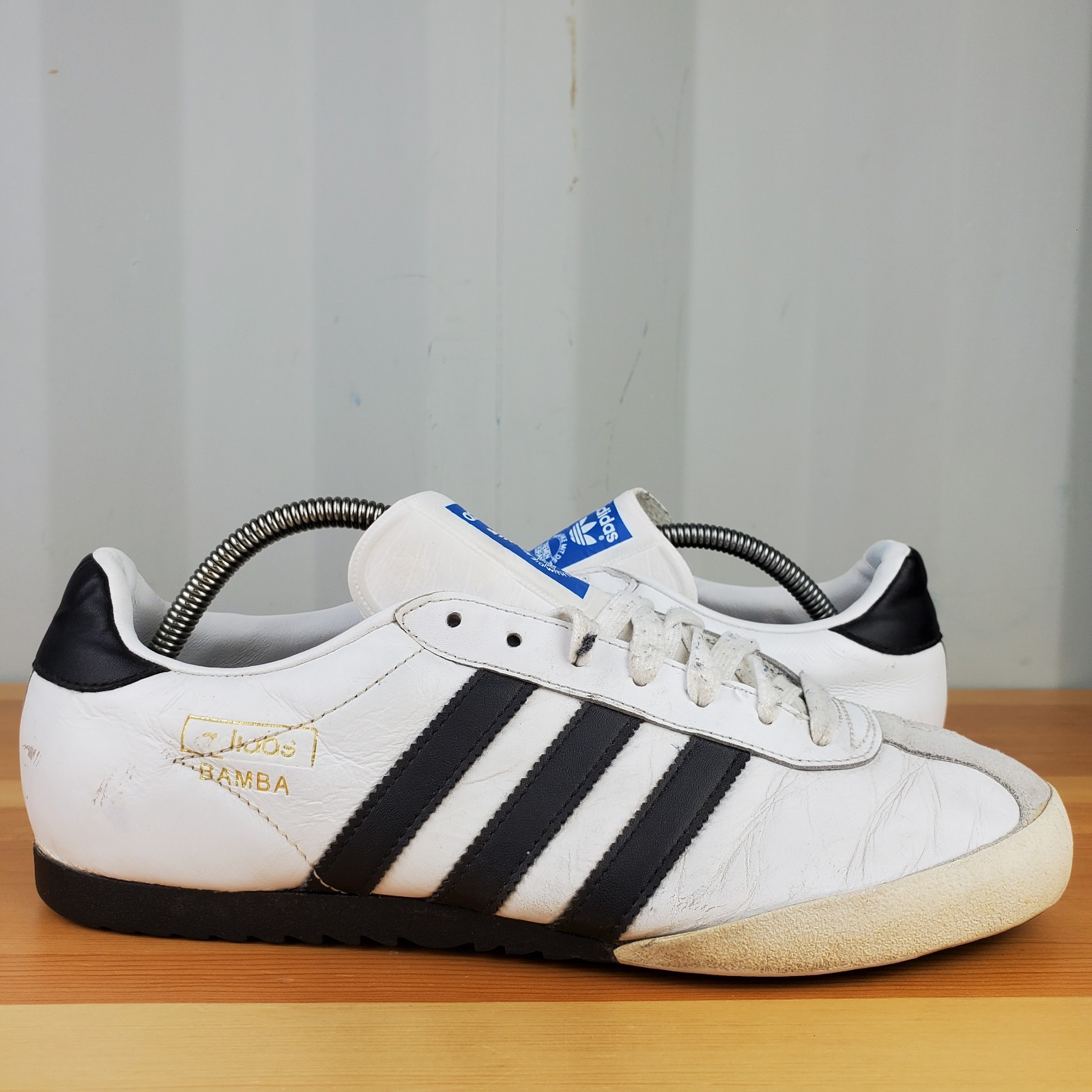 *RARO* UK 8 - Adidas Bamba Originales Hombre Terraza Entrenadores Cuero Blanco D65788