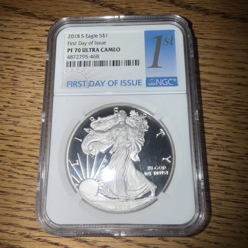 2018 S AMERICAN SILVER EAGLE NGC PF70 ULTRA CAMEO FIRST DAY OF ISSUE WHITE CORE