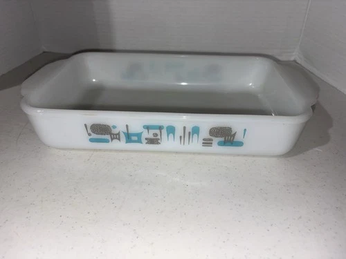 Vintage Anchor Hocking Fire King Atomic BLUE Heaven Baking Dish 10x6”