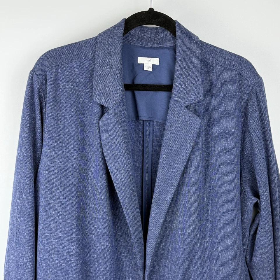 Blazer largo de rayón de algodón J. Jill chaqueta cárdigan abierta XL azul mangas con lengüeta enrollable Foto 2 de 4