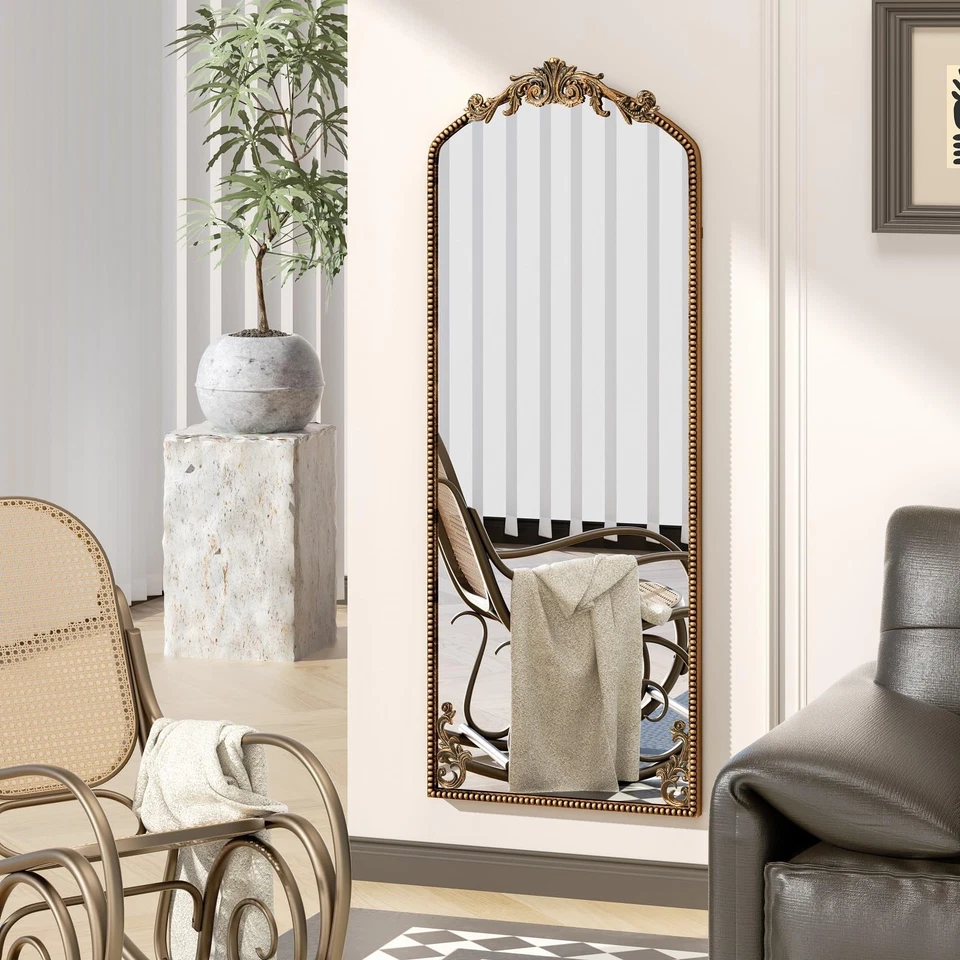 Espelho Barroco Ornamentado Vintage Dourado 65"×22", Espelho de Chão Comprimento Total, Grande A... - Imagem 3 de 4