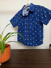 Nautica Toddler Boys Blue Sailboat Short Sleeve Button-Up Collared Shirt 24M
