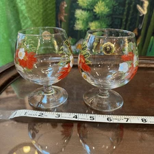 Vintage Westmoreland Glass Poinsettia Brandy Snifter Glass Set of 2