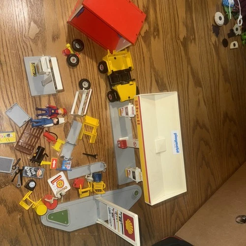 Vintage Playmobil Shell Gas Station Lot -incomplete And Broken Pieces Parts Only