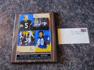 12/12/1965 "TOUCHDOWN SUNDAY" PACKERS/BEARS PLAQUE & FIRST DAY OF ISSUE LOMBARD