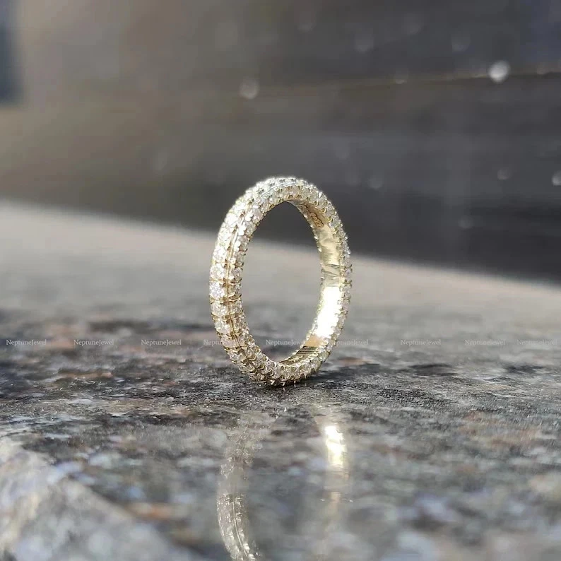 3 Ct Round Cut Natural Diamond Eternity Wedding Band 14k Yellow Gold Size 6 7 8 - Image 4 of 4