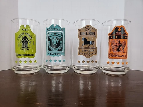 Vintage Anchor Hocking Bar Tavern Pub Sign Tumblers Set of 4 12oz USA
