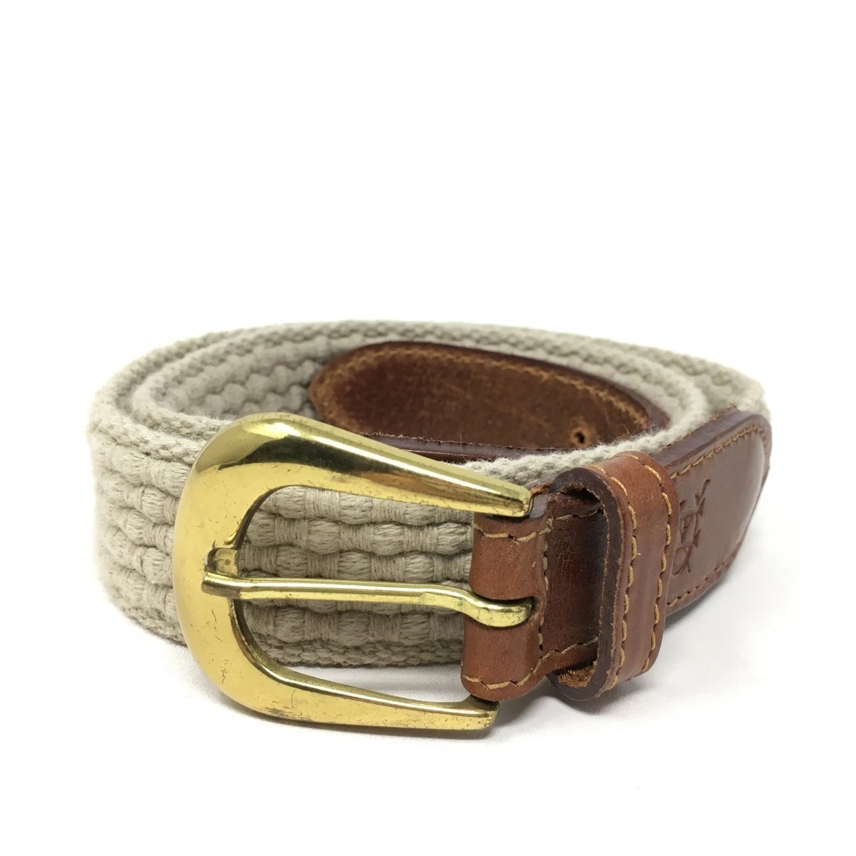 Cole Haan Tan Brown Woven Leather Shiny Belt Gold Buckle Women main image 3