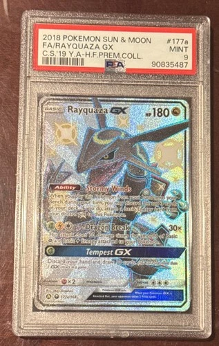 2018 POKEMON SUN & MOON CELESTIAL STORM #177A FULL ART/RAYQUAZA GX PSA 9