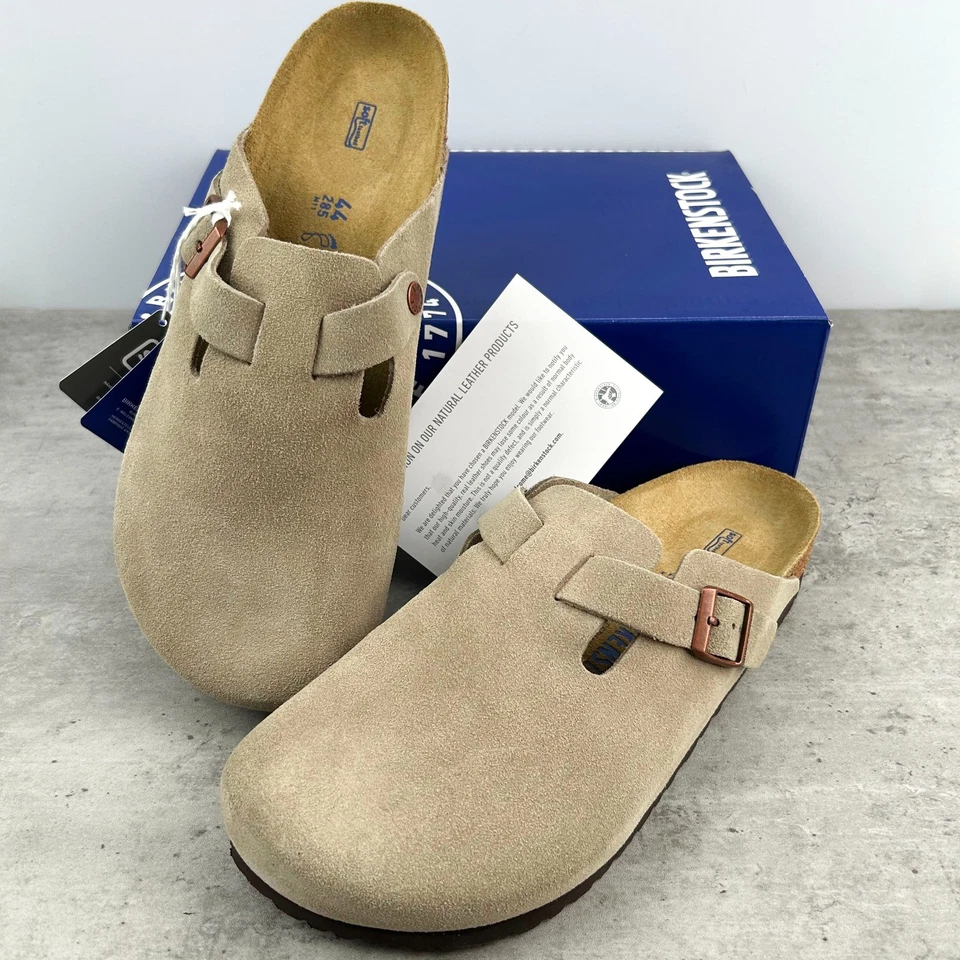 Nuevo-Birkenstock Boston Gamuza Cuero Suave Plantilla Taupe Hombres/Mujeres Zueco Zapatos Foto 4 de 4