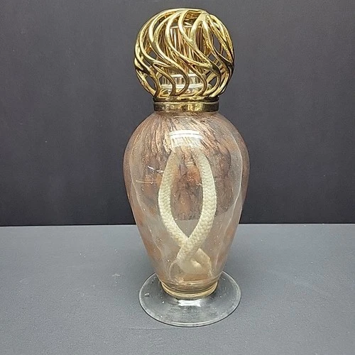 VTG La-Tee-Da! Pink Goldflake Fragrance Lamp 7.5" Oil Diffuser w/ WickMood