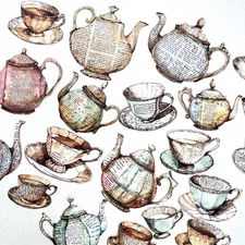 Teapot Teacup Collage Stickers Junk Journaling Scrapbook