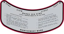 Vintage antique 1930s MONTGOMERY WARD SEA KING OUTBOARD MOTOR CONTROL 4" Decal