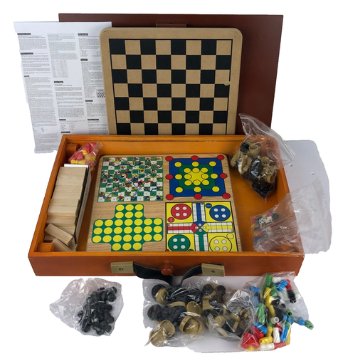 Deluxe Vintage Game Collection Wood Chess & Checkers Backgammon Etc. Game Set - Picture 5 of 12
