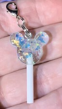 Blue Glittery Mickey Mouse Sucker Charm Zipper Pull  Keychain Add On Clip 