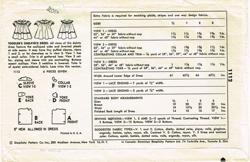 1950s Vintage Simplicity Sewing Pattern 1112 Cute Baby Girls Flared Dress Size 1 - Picture 4 of 6