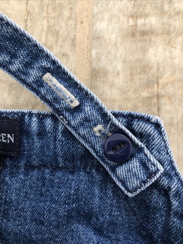 VTG Ralph Lauren Sz 5 blue denim Jean Embroidered Bear Dress Pockets Adjustable - Picture 7 of 13