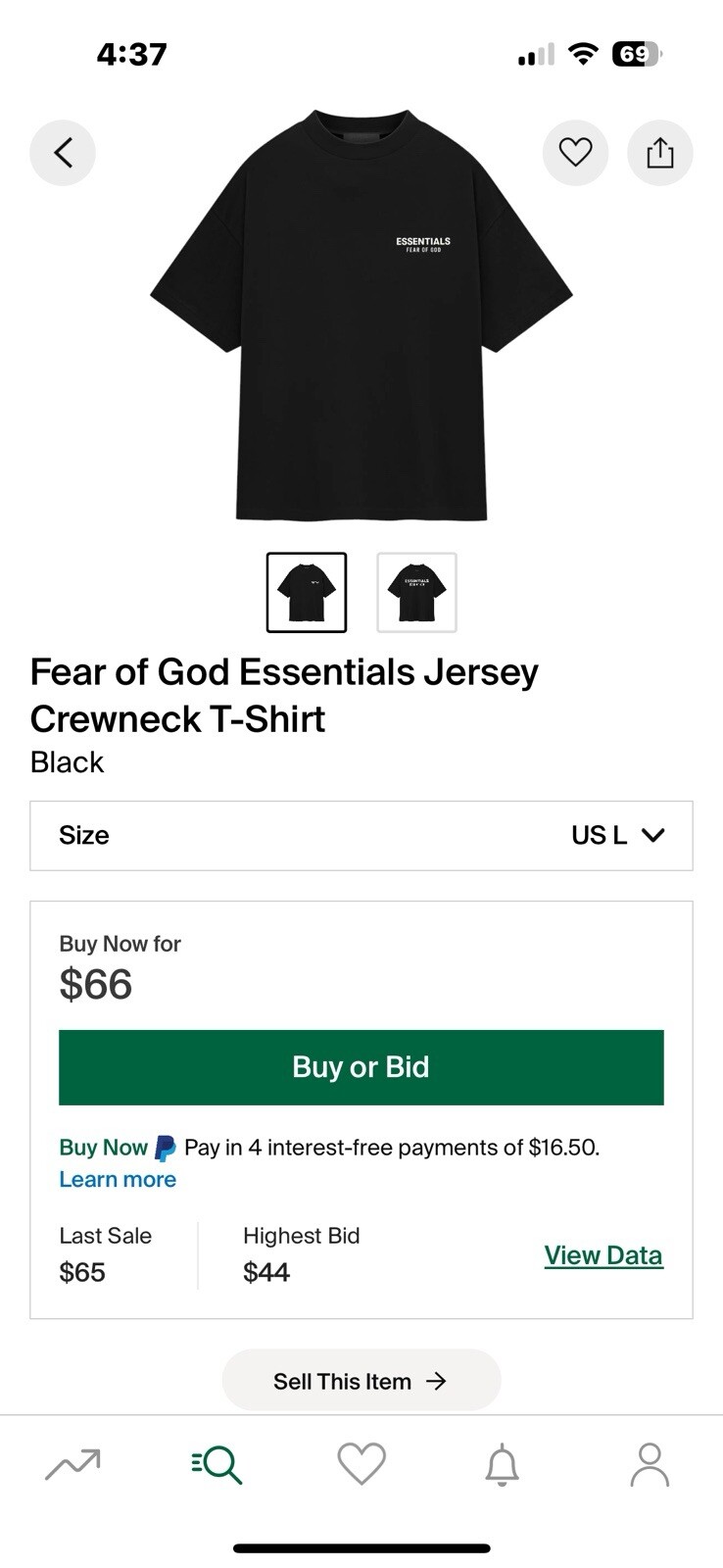 Fear of God Essentials Black Crewneck Jersey T-Shirt
