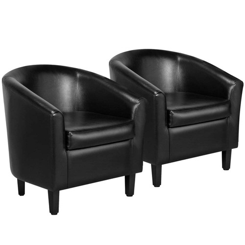 Renwick Faux Leather Barrel Accent Chair for Living Room, Set of 2, Black