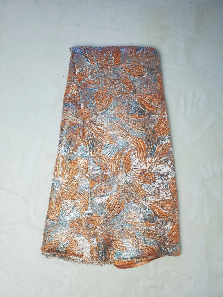 Tela Brocado Verde Claro Jacquard Tela Floral Brocado Naranja Jacquard 5 yardas Foto 2 de 4