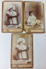 1901 Antique Cabinet Card Toddler Boy In Hat  Gown  Edwardian Child Portrait