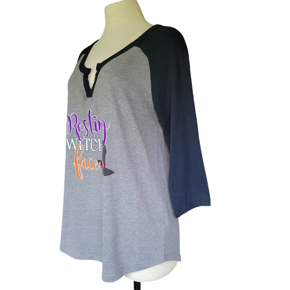 Alternativa Talla L Mujer Manga 3/4 Gris Azul "Cara de Bruja en Descanso" Halloween Foto 2 de 4