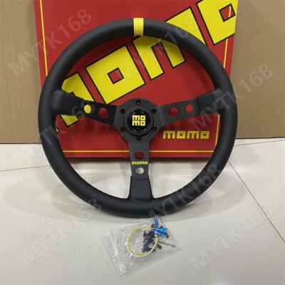 Car 340mm/14'' Black Deep Dish Leather Racing Drift Sport Steering Wheel