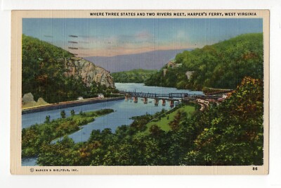 Postcard Where Three States and Two Rivers Meet Harpers Ferry West Virginia
