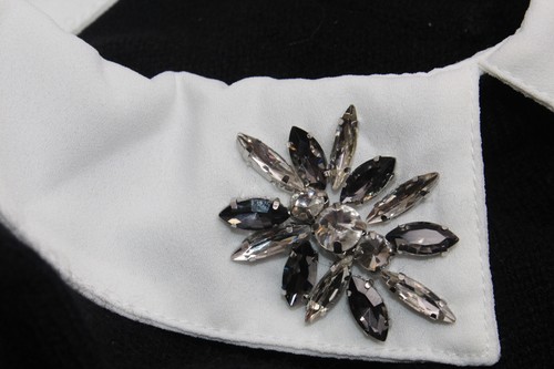 Maglione Cashmere Charter Club Luxury Med Nero Bianco Look a Strati Strass - Foto 3 di 12