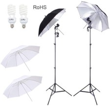 Studio Lighting Kit  33" Umbrella 2 WT 2 BK/Silver ,2 Stands,2xSockets,2x45W CFL