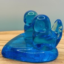 VTG Blue Bird of Happiness 2 Birds on Heart Signed Leo Ward Art Glass