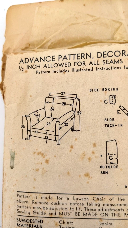 Vintage Sewing Pattern Advance 7516 Home Decor Chair Cover Pleated Flounce - Image 3 of 4