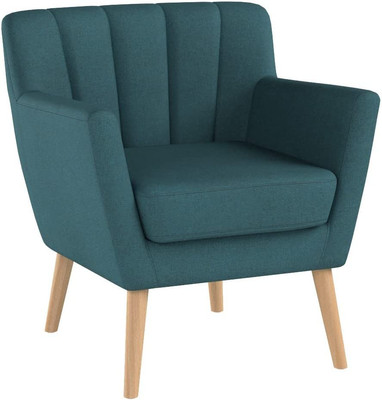Merel Mid Century Modern Fabric Club Chair, Dark Teal/Natural