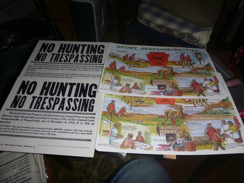 5 Ea Vintage Pennsylvania Hunter Education Program Place Mats & No Hunting SIGNS