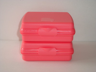 Tupperware Sandwich Keepers Set Hinged Seals Crayons Crafts Salmon Orange New