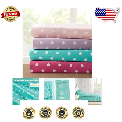 Fun Polka Dot Full Size Cotton Sheet Set for Girls - OEKO-TEX Certified