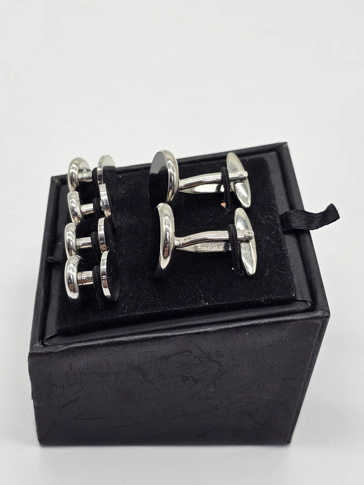 Gemelos de esmoquin y camisa Cardi Enzone de acero inoxidable esmalte negro Foto 2 de 4