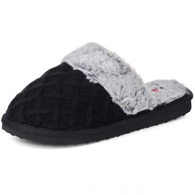 Alpine Swiss Womens Cable Knit Faux Fur Scuff Slippers Memory Foam House Shoes