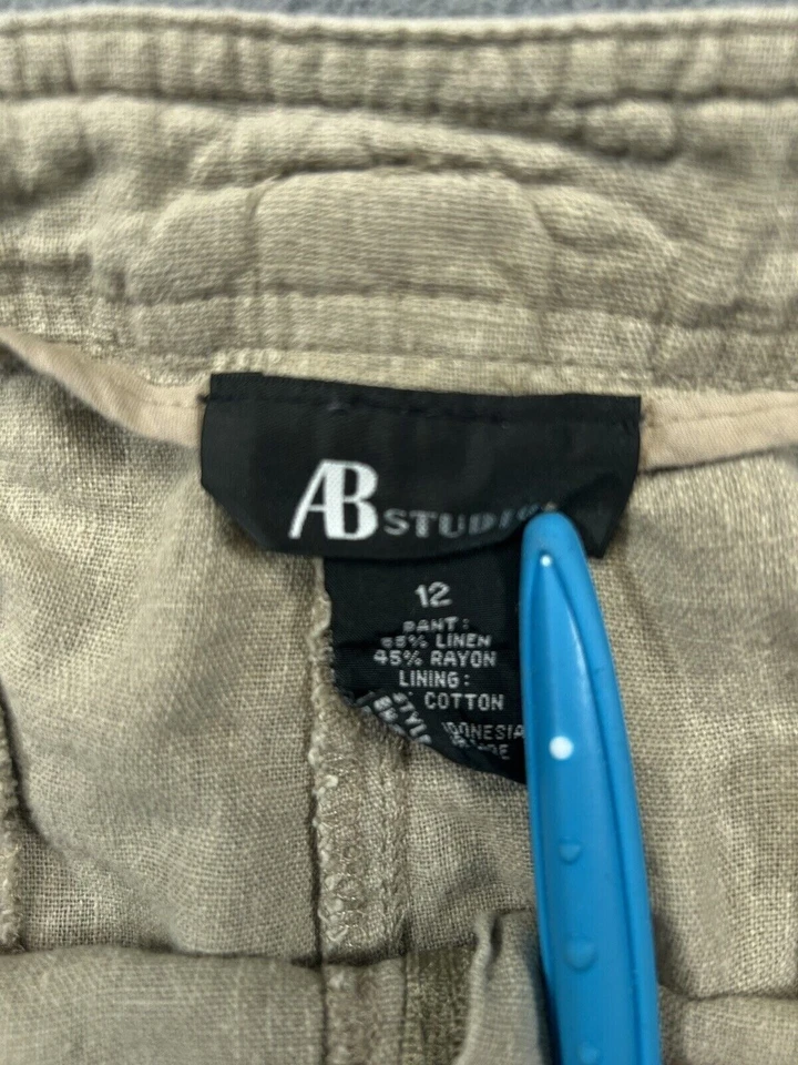 Pantalones Cortos AB Studio Para Mujer 12 Lino Tostado Beige Chino Mezcla con Cinturón Tiro Medio Damas Foto 4 de 4