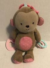 Child Of Mine Carters Brown Monkey Plush Pink Dots 10" Rattle Crinkle Teether