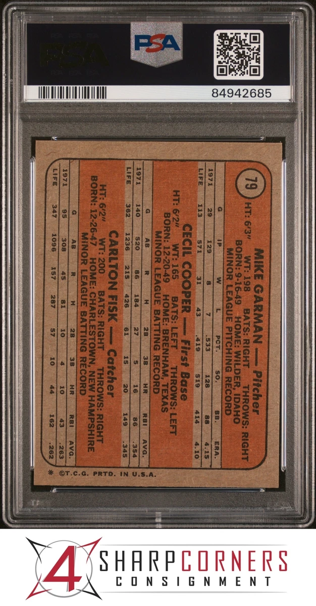 1972 TOPPS #79 CECIL COOPER-CARLTON FISK RC HOF PSA 7 DNA AUTO 10 